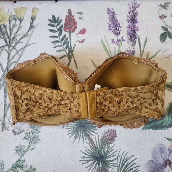 Victoria's Secret Body By Victoria Golden Tan Lace Balconette Bra Strapless 34D - Picture 2 of 5